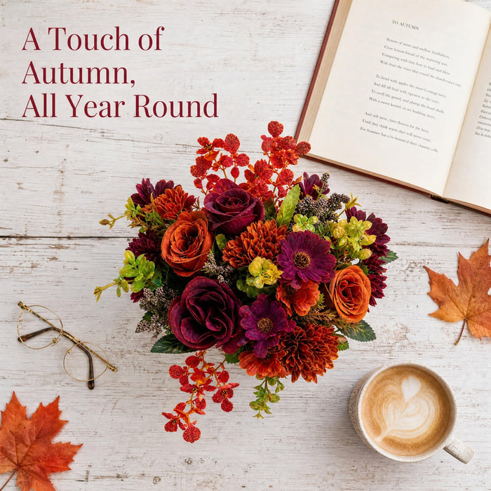 Autumn Realistic Faux Flowers with 3 Bundles Roses