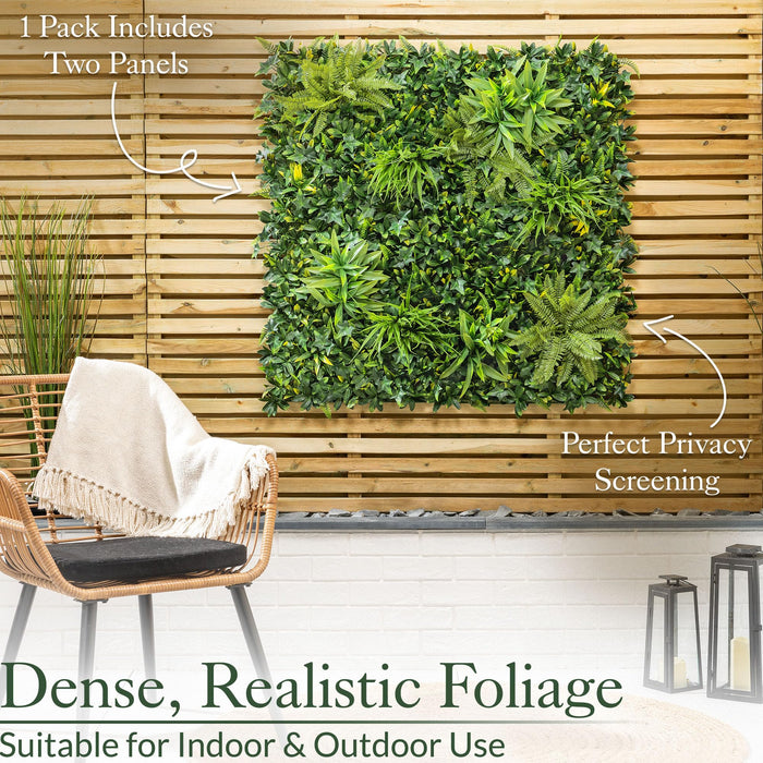 Evergreen Artificial Living Wall Panels, 1m x 1m, UV Protected. (Pack of 2 - 100 x 50cm)