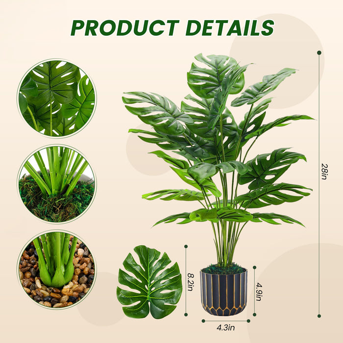 28"  Monstera Plant in Black Gold Pot for Home Decor