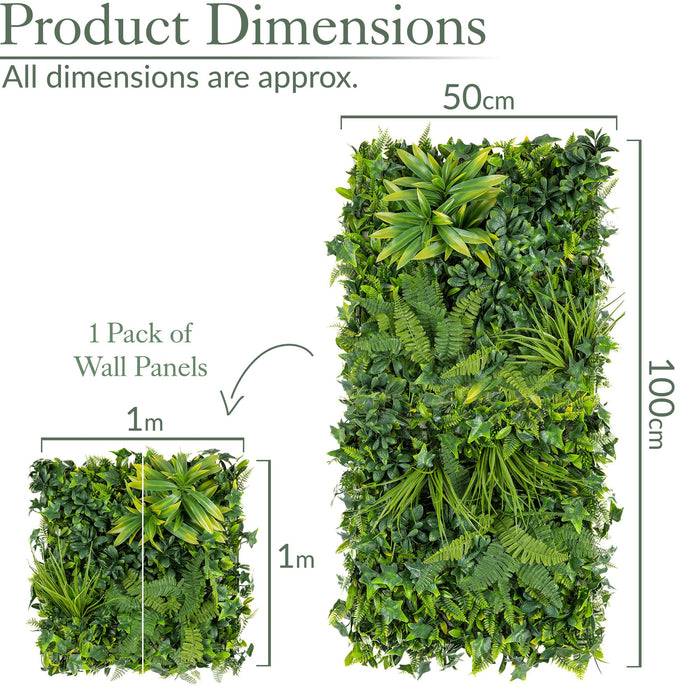Evergreen Artificial Living Wall Panels, 1m x 1m, UV Protected. (Pack of 2 - 100 x 50cm)