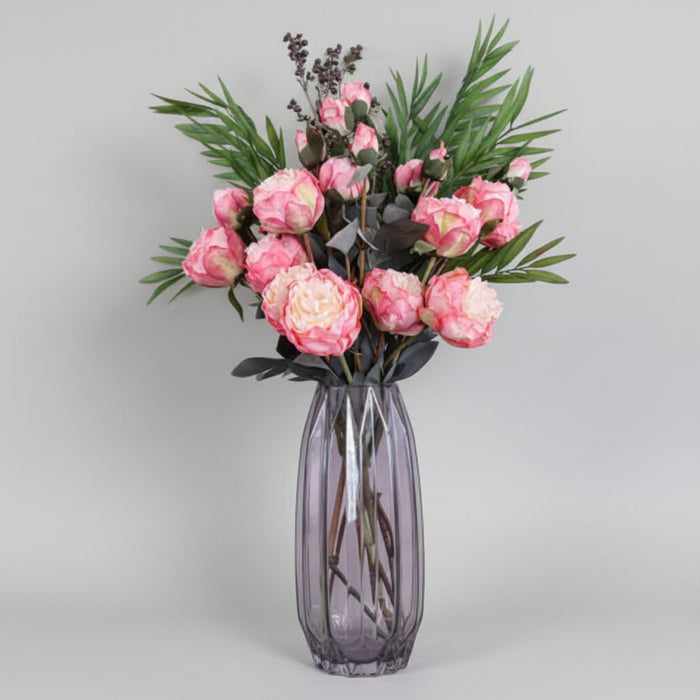 85cm Elegant Pink Peony and Berry Faux Flower Arrangement
