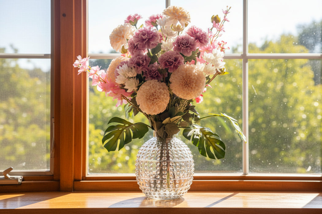 Dahlia Flowers Tropical Blossom with Bubble Vase - 75cm