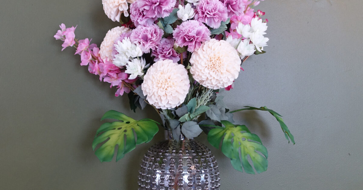 Dahlia Flowers Tropical Blossom with Bubble Vase - 75cm
