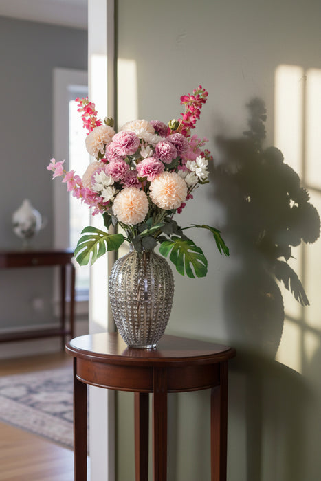Dahlia Flowers Tropical Blossom with Bubble Vase - 75cm