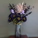 80cm Artificial Purple Sunflower and Gold Leaf Display Glass Vase