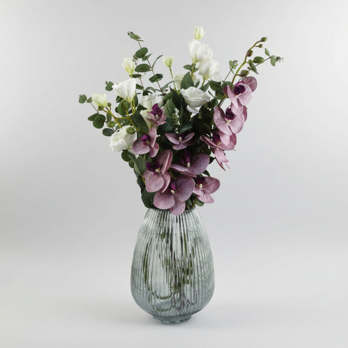 70cm - Rose, Orchid & Eucalyptus Arrangement in Glass Vase