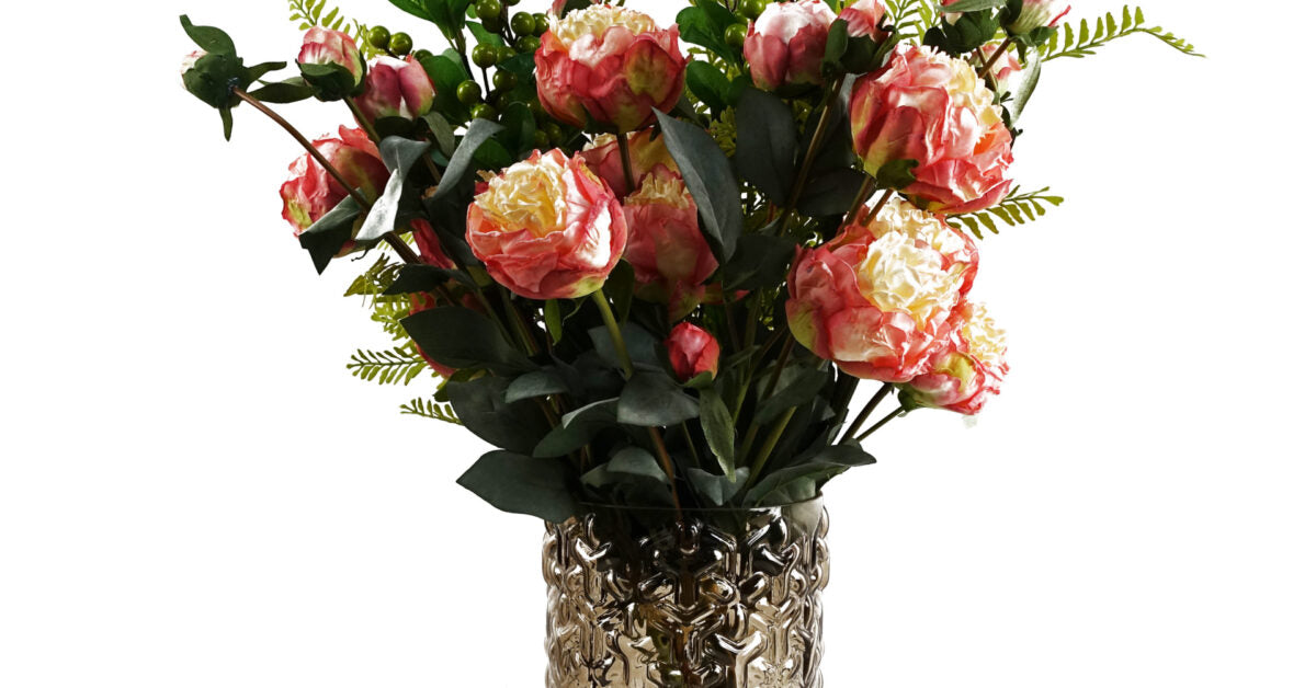 Pink Peony Arrangement Glass Vase - 70cm