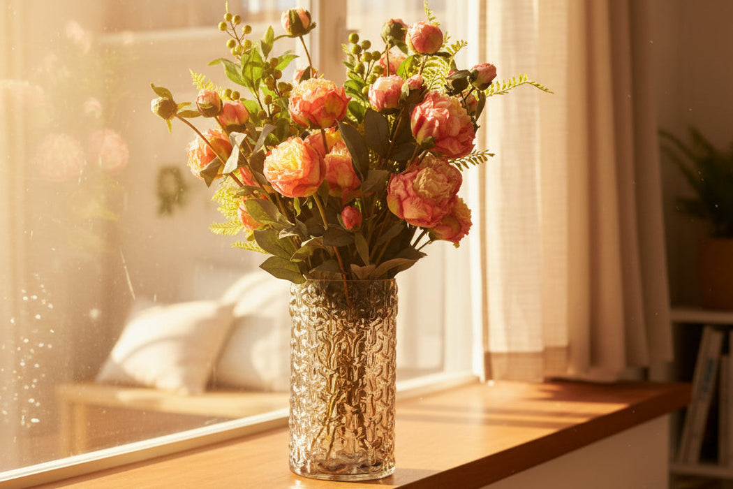 Pink Peony Arrangement Glass Vase - 70cm