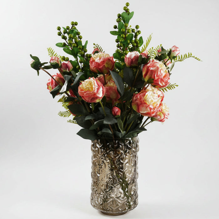 Pink Peony Arrangement Glass Vase - 70cm