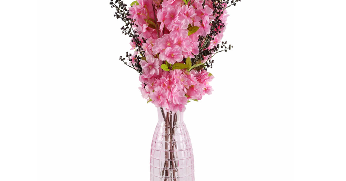 Pink Blossom and Berries Glass Vase - 100cm