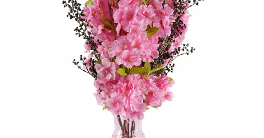 Pink Blossom and Berries Glass Vase - 100cm
