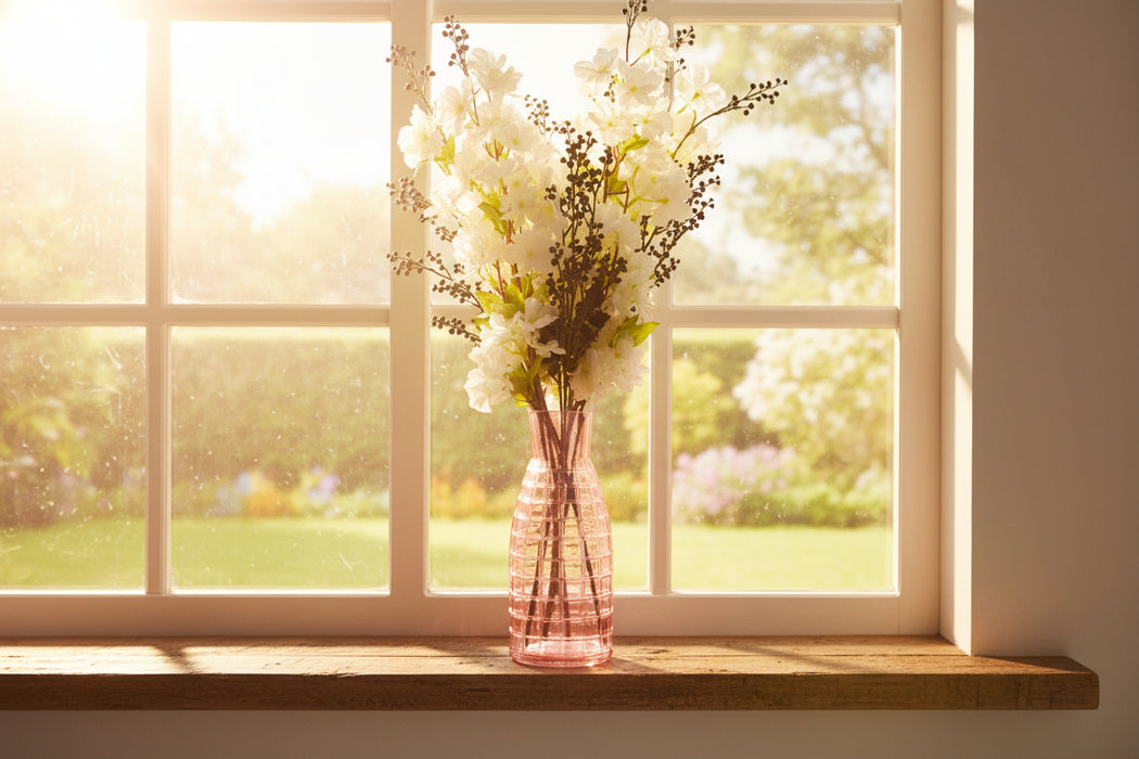 White Blossom and Berries Glass Vase - 100cm