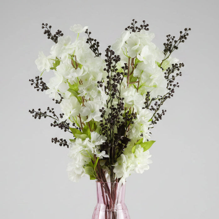 White Blossom and Berries Glass Vase - 100cm