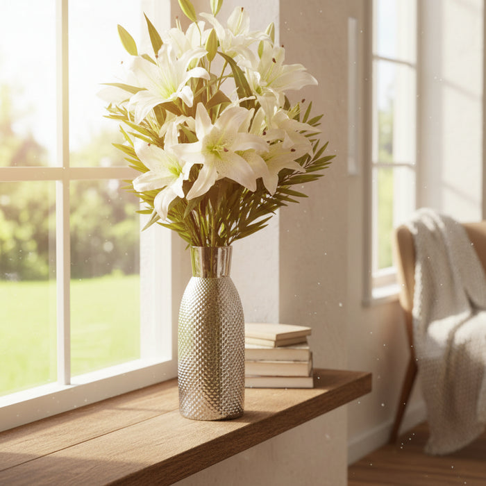 White Lily and Fern Display Glass Vase - 100cm