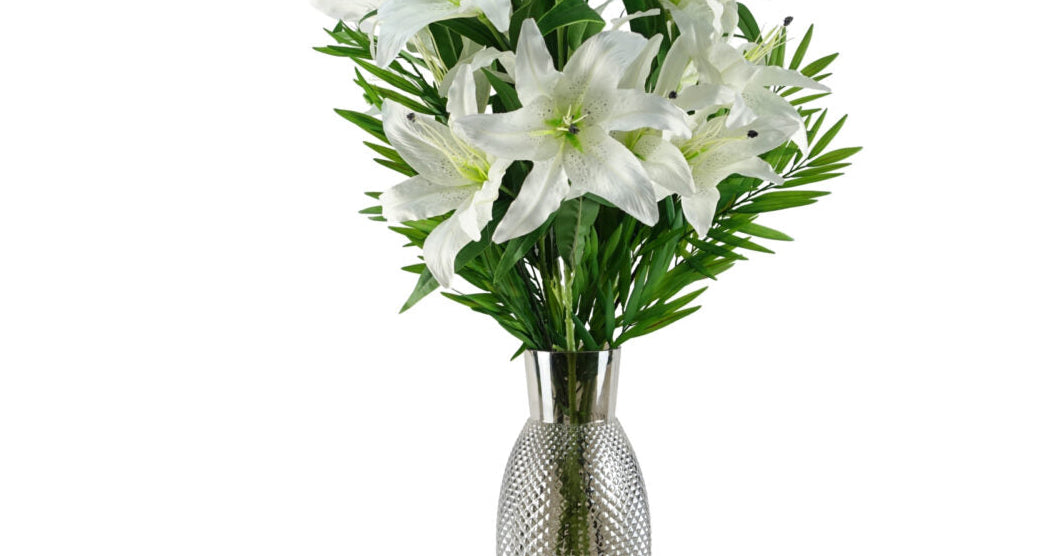 White Lily and Fern Display Glass Vase - 100cm