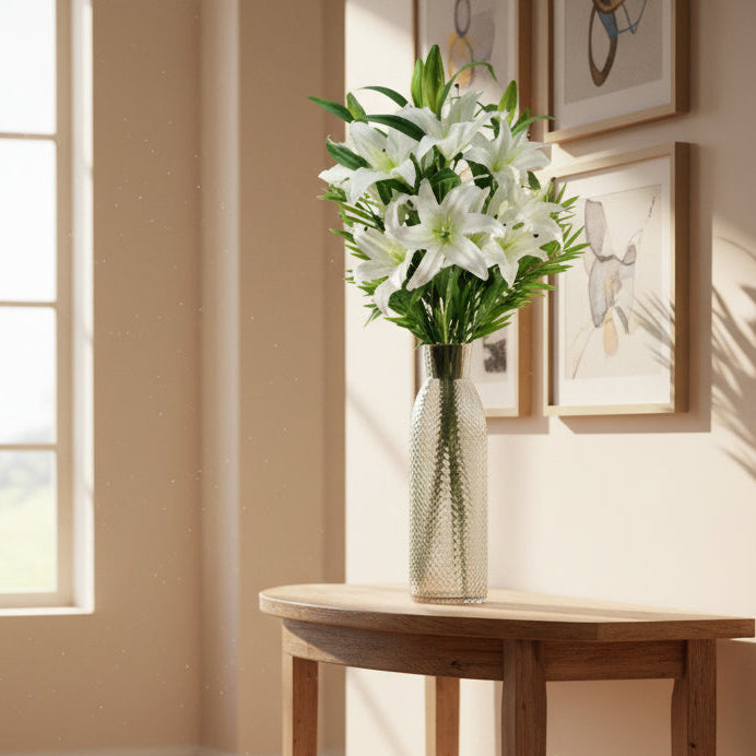 White Lily and Fern Display Glass Vase - 100cm