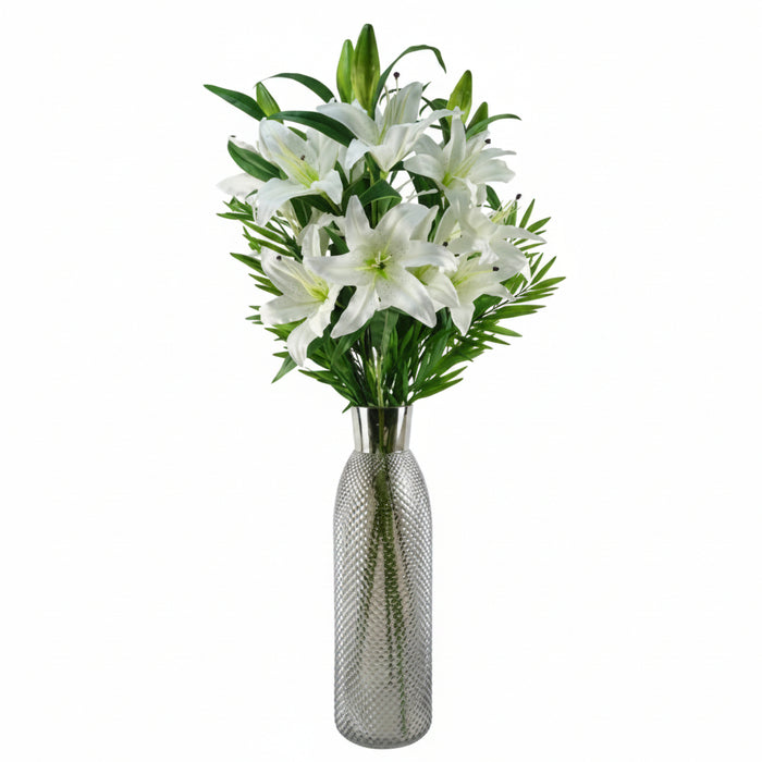 White Lily and Fern Display Glass Vase - 100cm