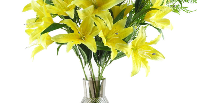 100cm Yellow Lily and Fern Display Glass Vase