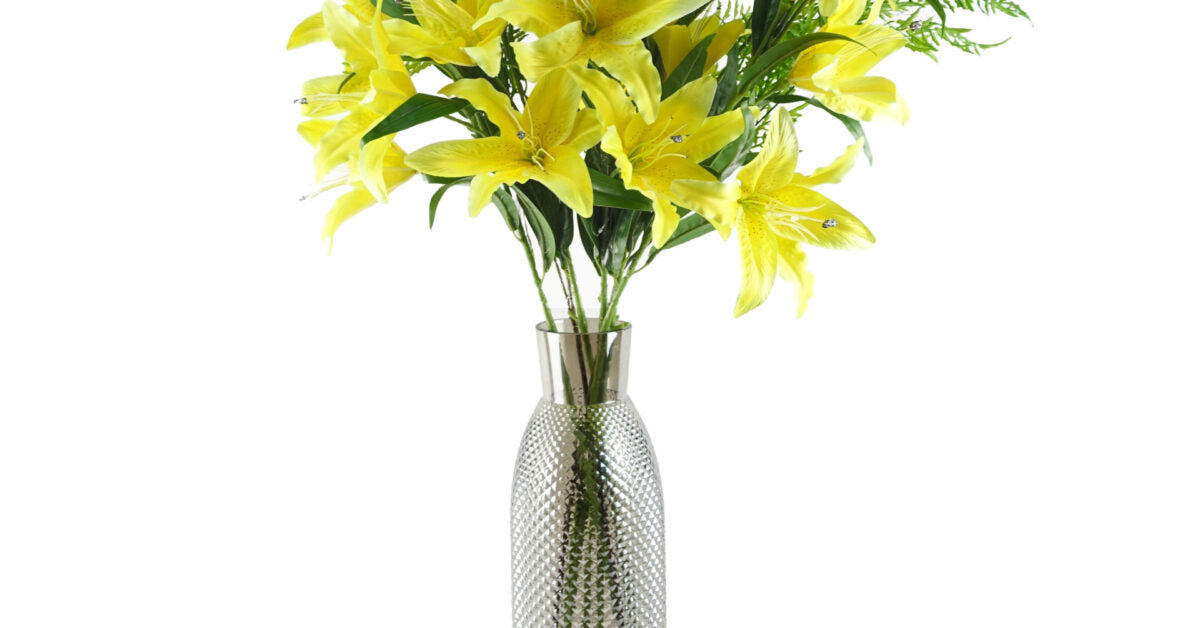 100cm Yellow Lily and Fern Display Glass Vase