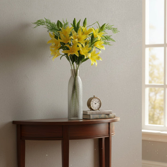 100cm Yellow Lily and Fern Display Glass Vase