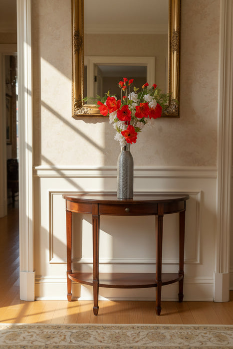 Poppy and White Blossom Arrangement Glass Vase - 100cm