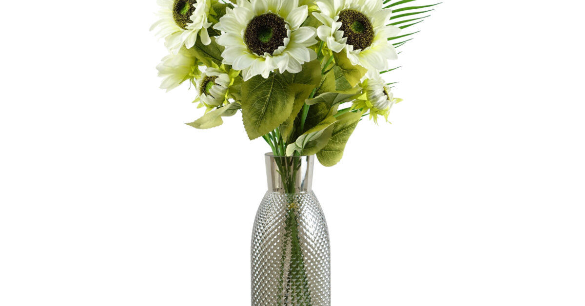 White Sunflower Arrangement Glass Vase - 100cm