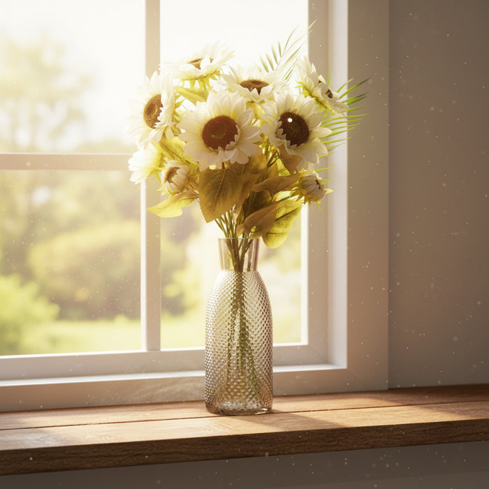 White Sunflower Arrangement Glass Vase - 100cm