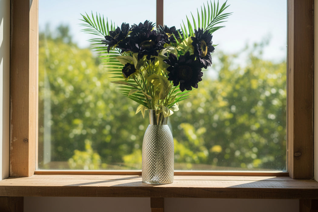 Purple Sunflower Arrangement Glass Vase - 100cm
