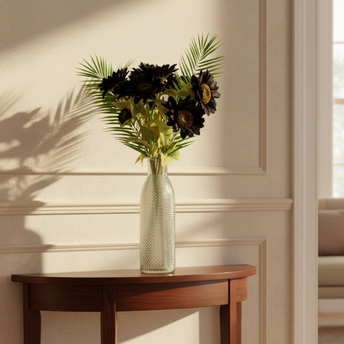 Purple Sunflower Arrangement Glass Vase - 100cm