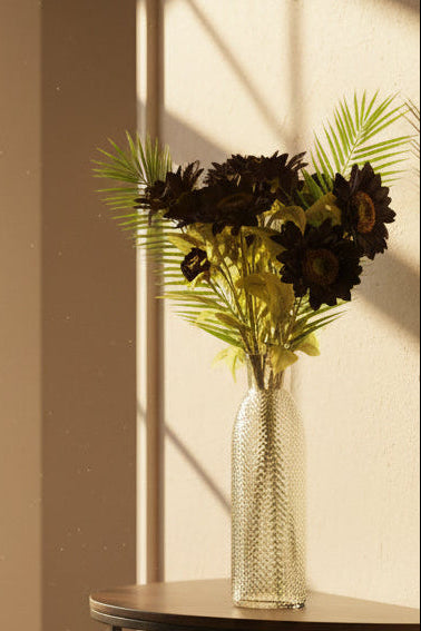 Purple Sunflower Arrangement Glass Vase - 100cm