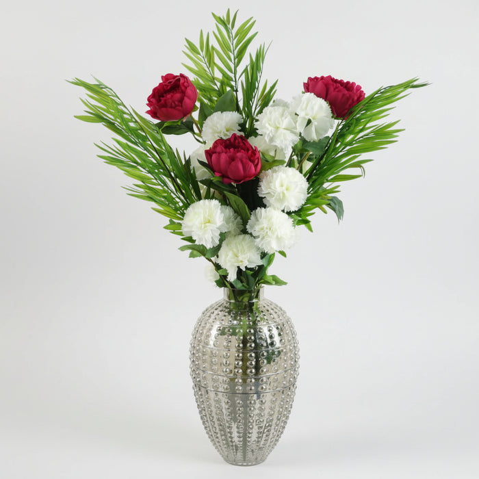 85cm White Carnation Pink Peony and Fern in Glass Vase
