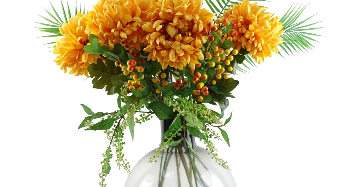 Yellow Chrysanthemum Glass Ball Vase - 100cm