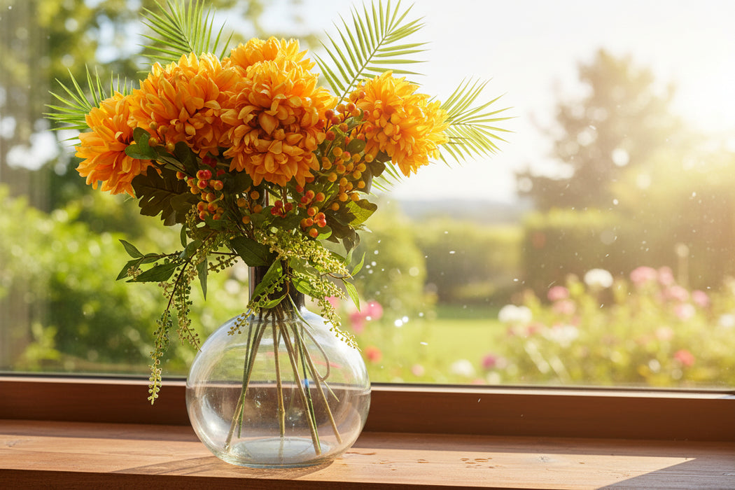 Yellow Chrysanthemum Glass Ball Vase - 100cm