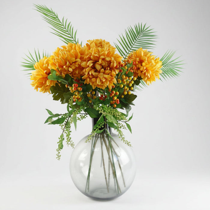 Yellow Chrysanthemum Glass Ball Vase - 100cm