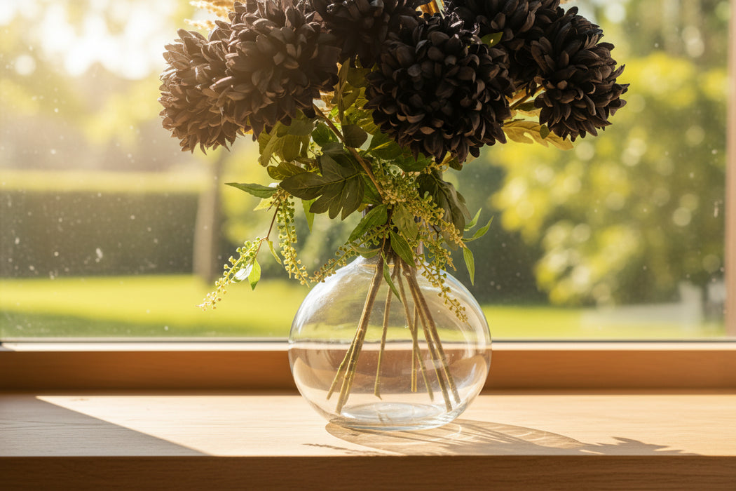 Black Chrysanthemum Bundle Glass Ball Vase - 95cm