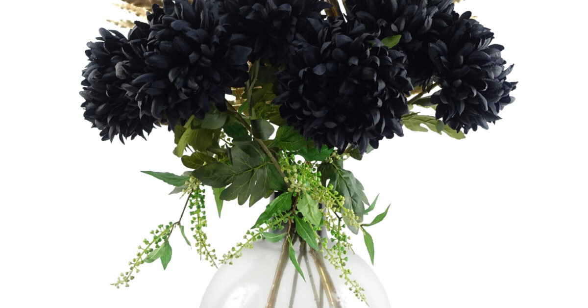 Black Chrysanthemum Bundle Glass Ball Vase - 95cm