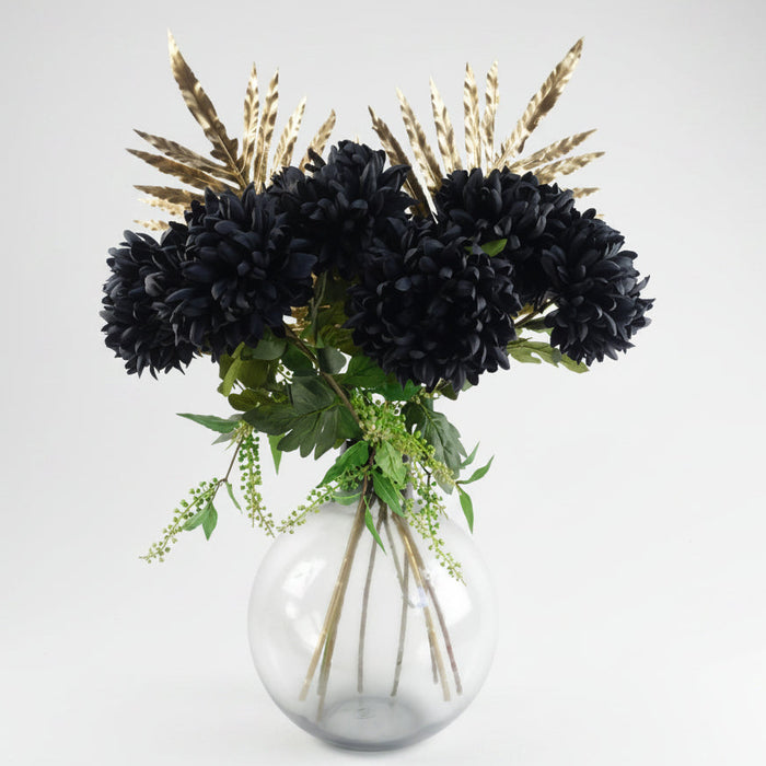 Black Chrysanthemum Bundle Glass Ball Vase - 95cm
