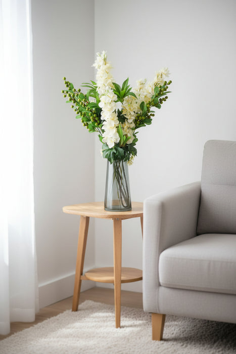 Elegant 60cm Cream Delphinium & Berry Arrangement with Glass Vase