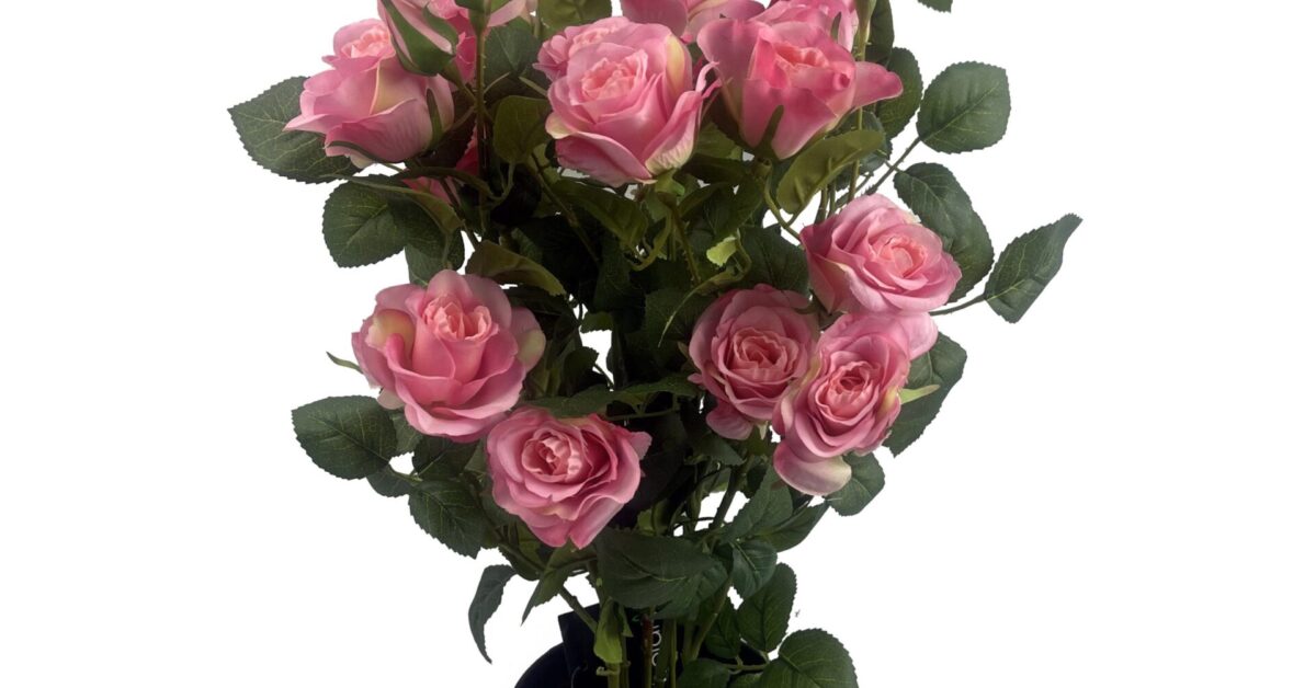 60cm Premium Rose Bush Pink Silk Flowers and Leaves