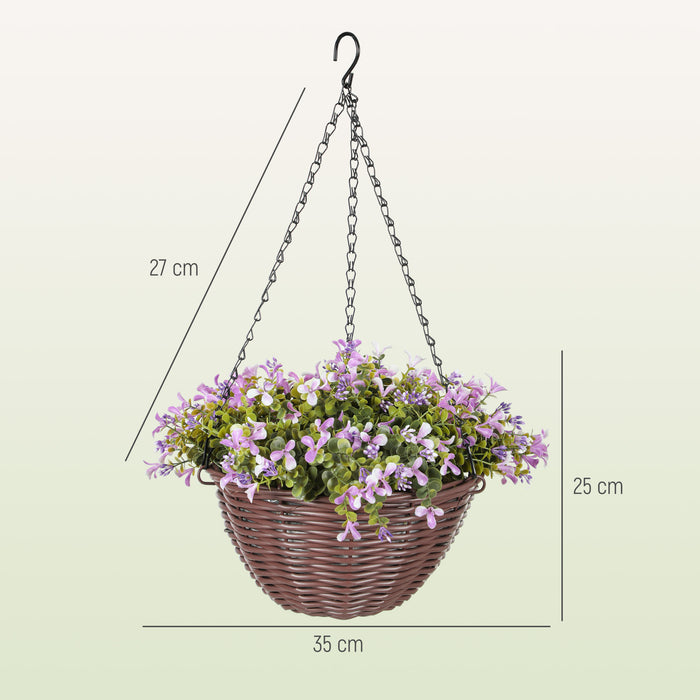 Faux Flowers in Basket Set of 2 Hanging Baskets