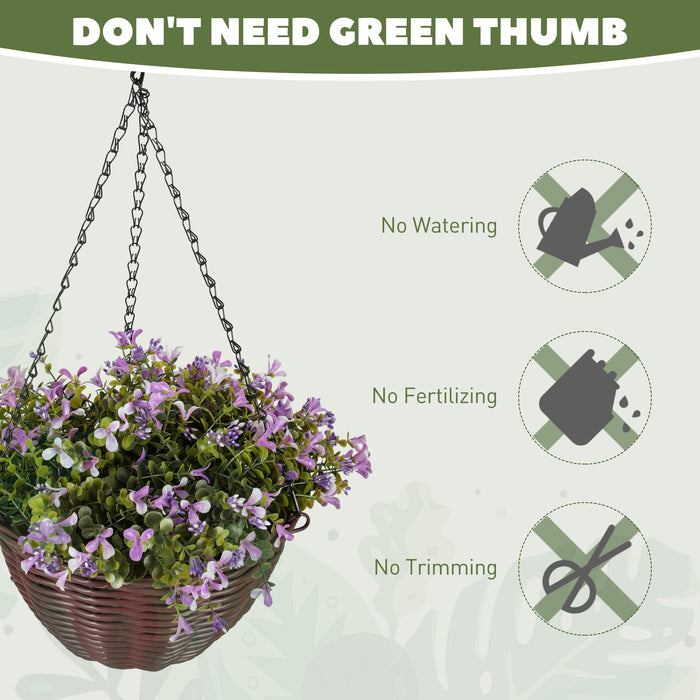 Faux Flowers in Basket Set of 2 Hanging Baskets