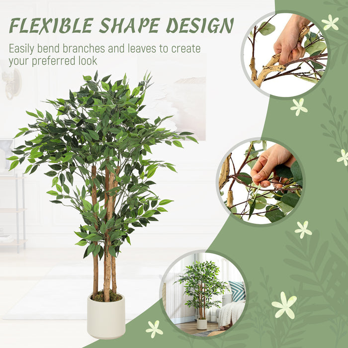 120cm Artificial Ficus Tree with Solid Wood Trunk and Pot for Indoor