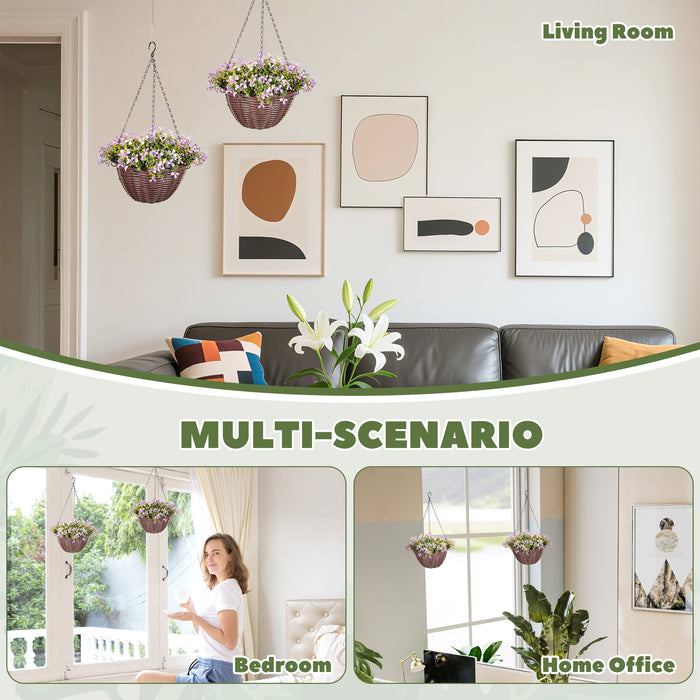 Faux Flowers in Basket Set of 2 Hanging Baskets