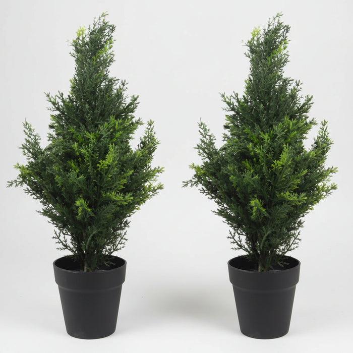 60cm Pair of Artificial Cedar Cypress Topiary UV Resistant