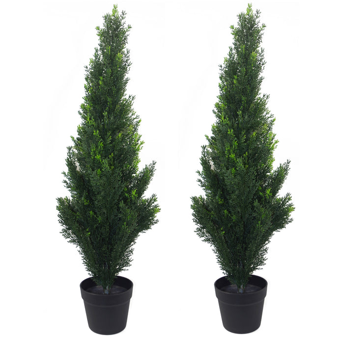 90cm Pair of Artificial Cedar Cypress Topiary UV Resistant
