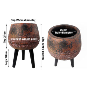 Large Zaturn Planter Brown / Black with Legs Large