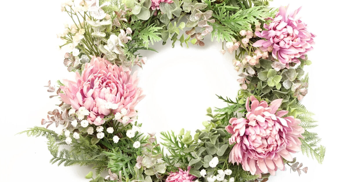 45cm Artificial Pink Floral Wreath