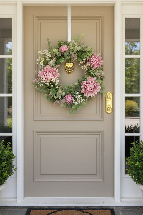 45cm Artificial Pink Floral Wreath