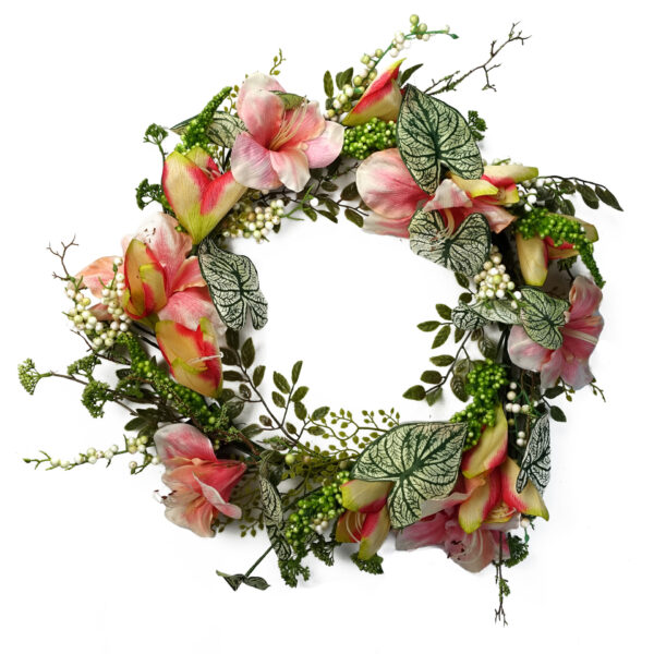 60cm Large Stylish Hanging Pink Lily Wreath