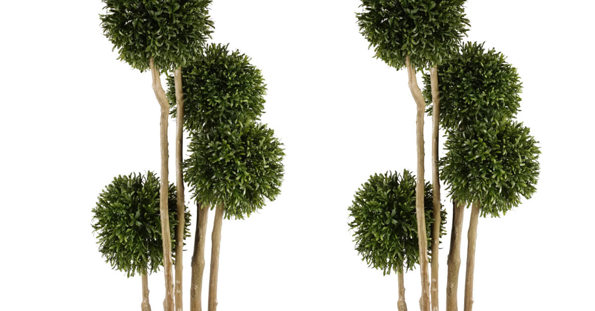 120cm Pair of UV Resistant Balls Topiary – 480 Leaves – Natural Trunk